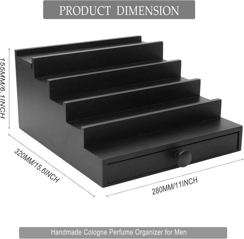 Fengligoo 5 Tier Cologne Organizer for Men - Wooden Black Cologne Perfume Display Stand with Drawer and Hidden Compartment, Mens Cologne Holder Shelf for Organizing and Storing - Image 5